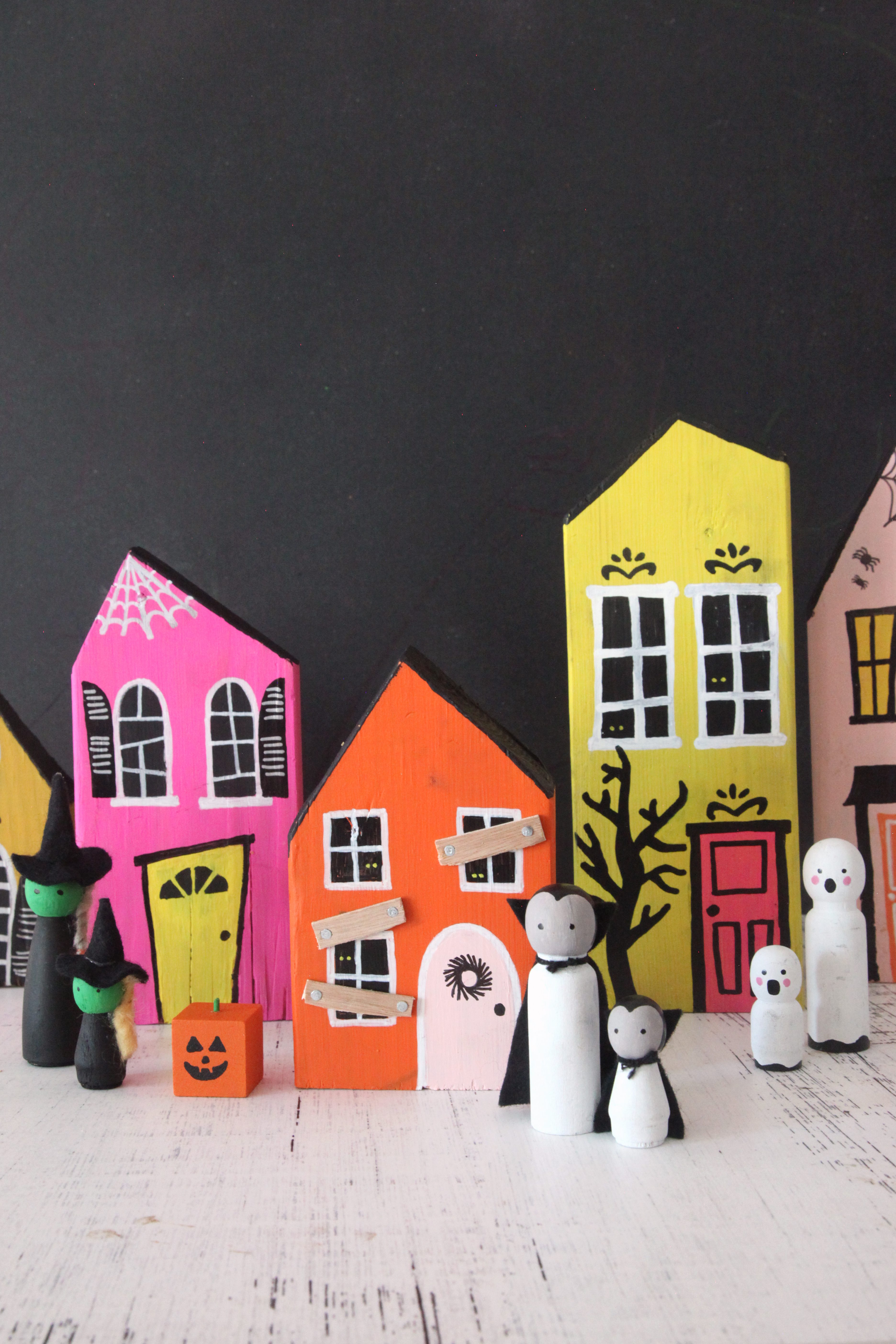 How to Make a Wood Block DIY Halloween Village + a tutorial featured by Top US Craft Blog + The Pretty Life Girls