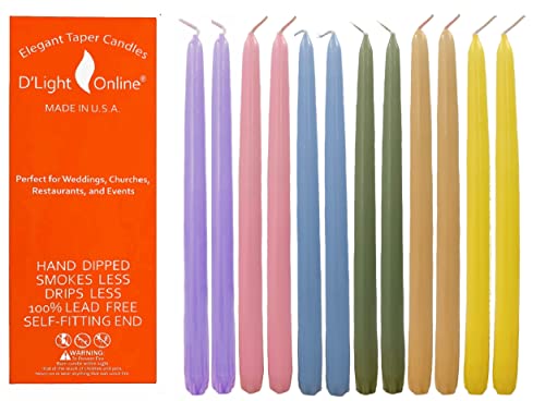 D'light Online Elegant Seasonal Spring Pastel Taper Candles Premium Quality - Hand-Dipped, Dripless and Smokeless - Set of 12 (10 Inch, Unicorn)