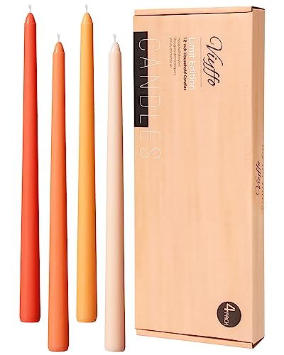 Viyffo 12 Inch Orange Taper Candles Set of 4 Unscented Smokeless Long Tall Tapered Candles for Candlesticks Sticks Wedding Home Decor Dinner