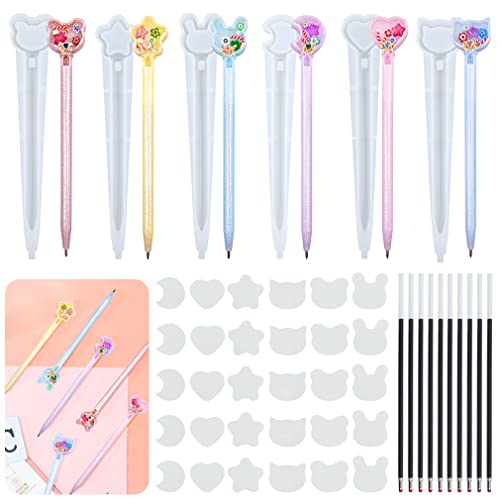 iSuperb 6 Pieces Pen Resin Mold Ballpoint Silicone Molds Shaker Casting Mold Pen Shape Epoxy Mold with 10 Pieces Pen Refills, 30 Seal Films for DIY Resin Crafts Making