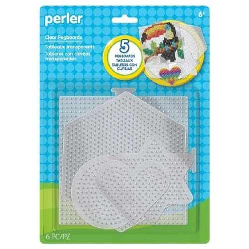 Perler Beads Assorted Small and Large Pegboards for Kid's Crafts - (5) clear Perler pegboards, (1) sheet of reusable ironing paper, 6 pcs