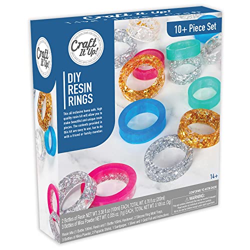 Craft It Up Epoxy Resin Rings Kit for Beginners - 40+ Piece Set - Jewerly Making Kit for Kids and Adults - All in One Craft Set - DIY Rings Gift for Girls Boys Childen Adults