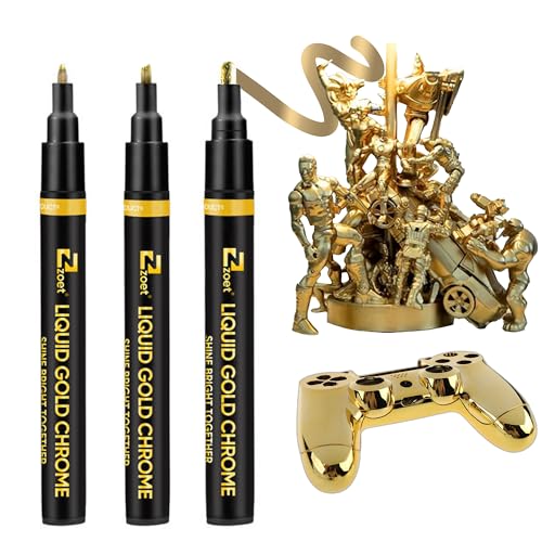 ZOET 3PK Gold Chrome Marker Chrome Pen | Gold Paint for Any Surface | Gold Chrome Marker Paint Pen for Repairing, Model Painting, Marking or DIY Art Projects| Permanent Liquid Mirror