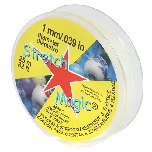 Stretch Magic Bead & Jewelry Cord - Strong & Stretchy, Easy to Knot - Clear Color - 1mm diameter - 25-meter (82 ft) spool - Elastic String for making beaded jewelry