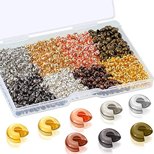 800 Pieces Crimp Bead Covers Half Round Open Crimp Beads Covers for DIY Jewelry Makings(Multicolor,3.0mm)