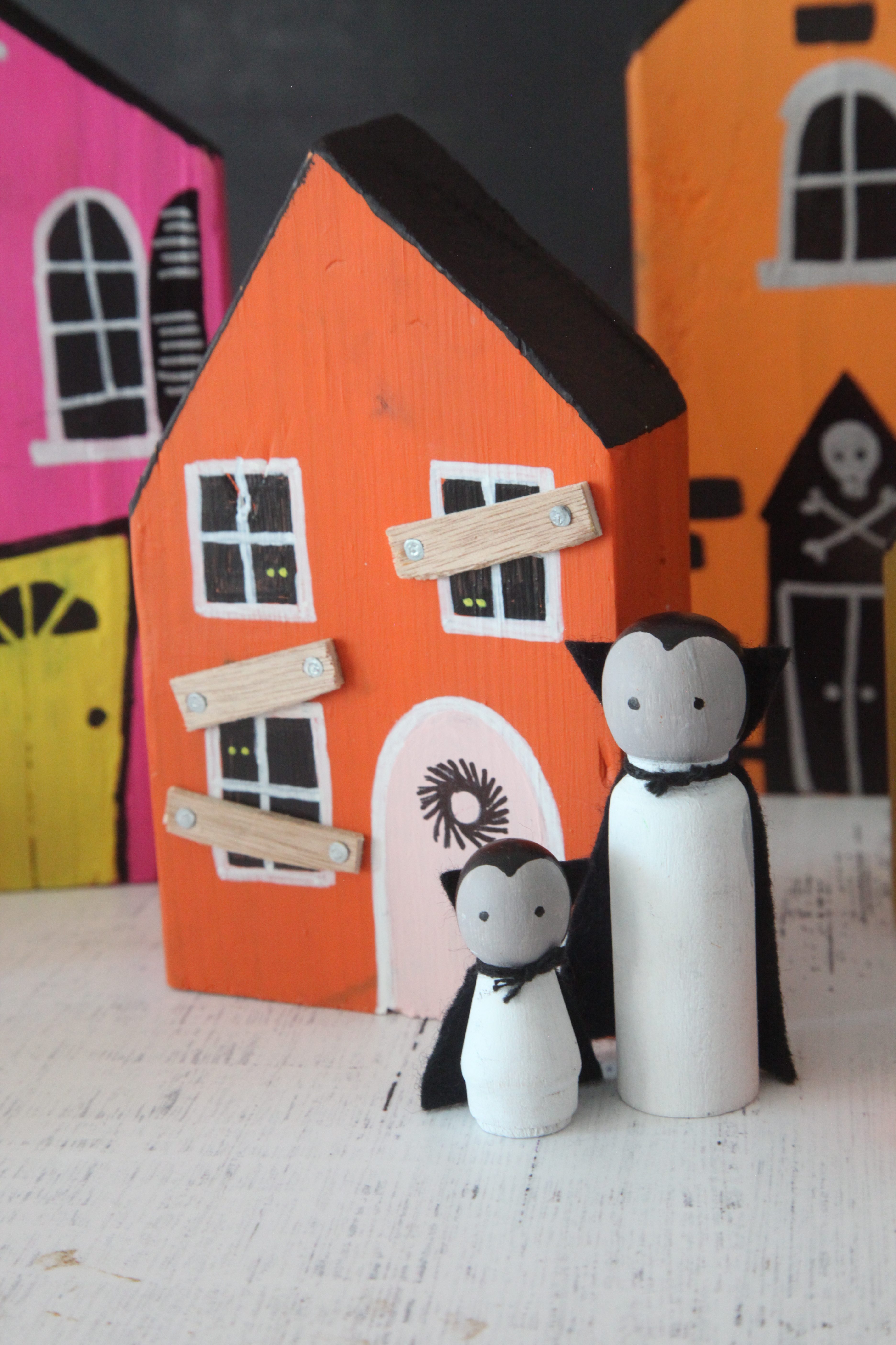 How to Make a Wood Block DIY Halloween Village + a tutorial featured by Top US Craft Blog + The Pretty Life Girls