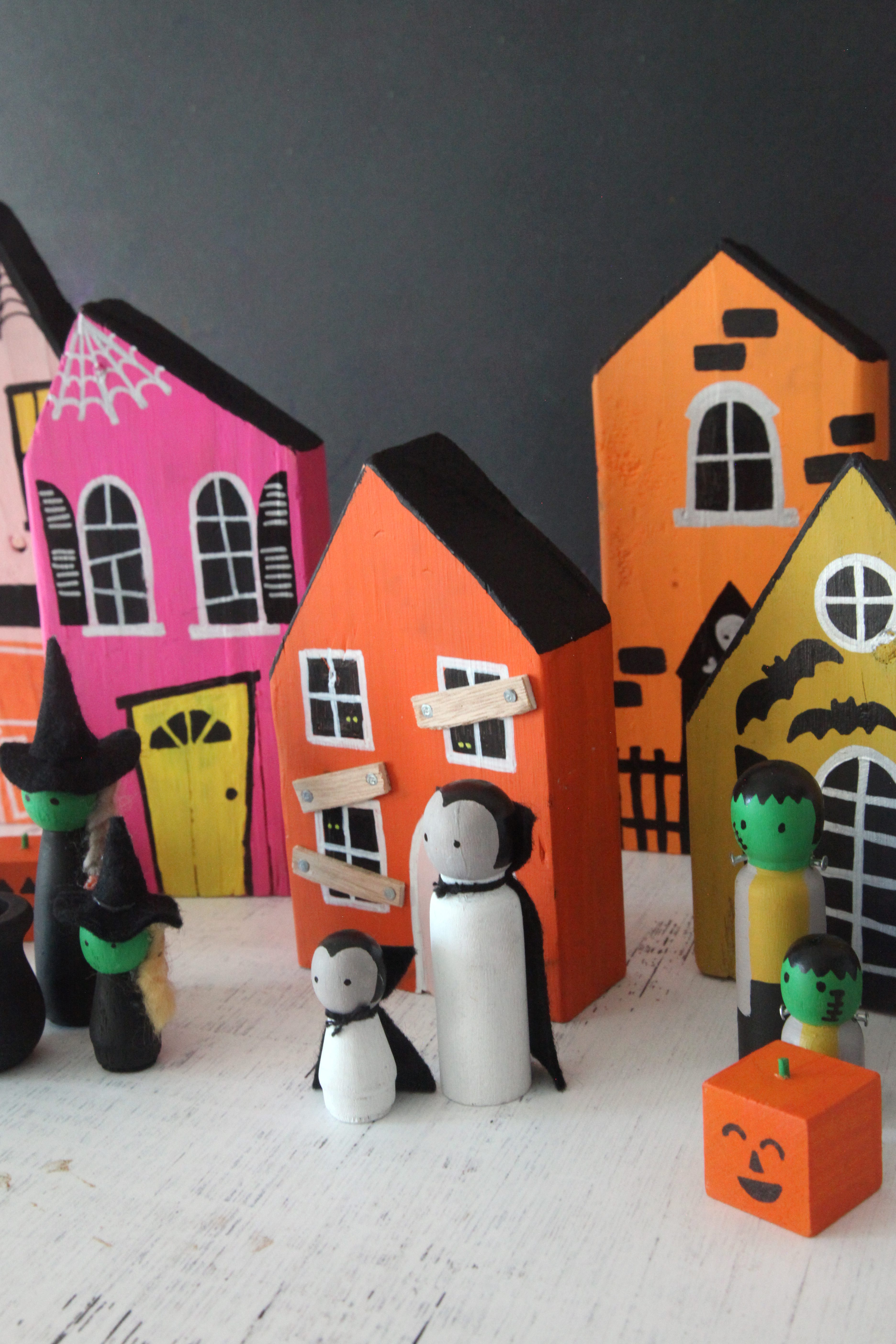 How to Make a Wood Block DIY Halloween Village + a tutorial featured by Top US Craft Blog + The Pretty Life Girls