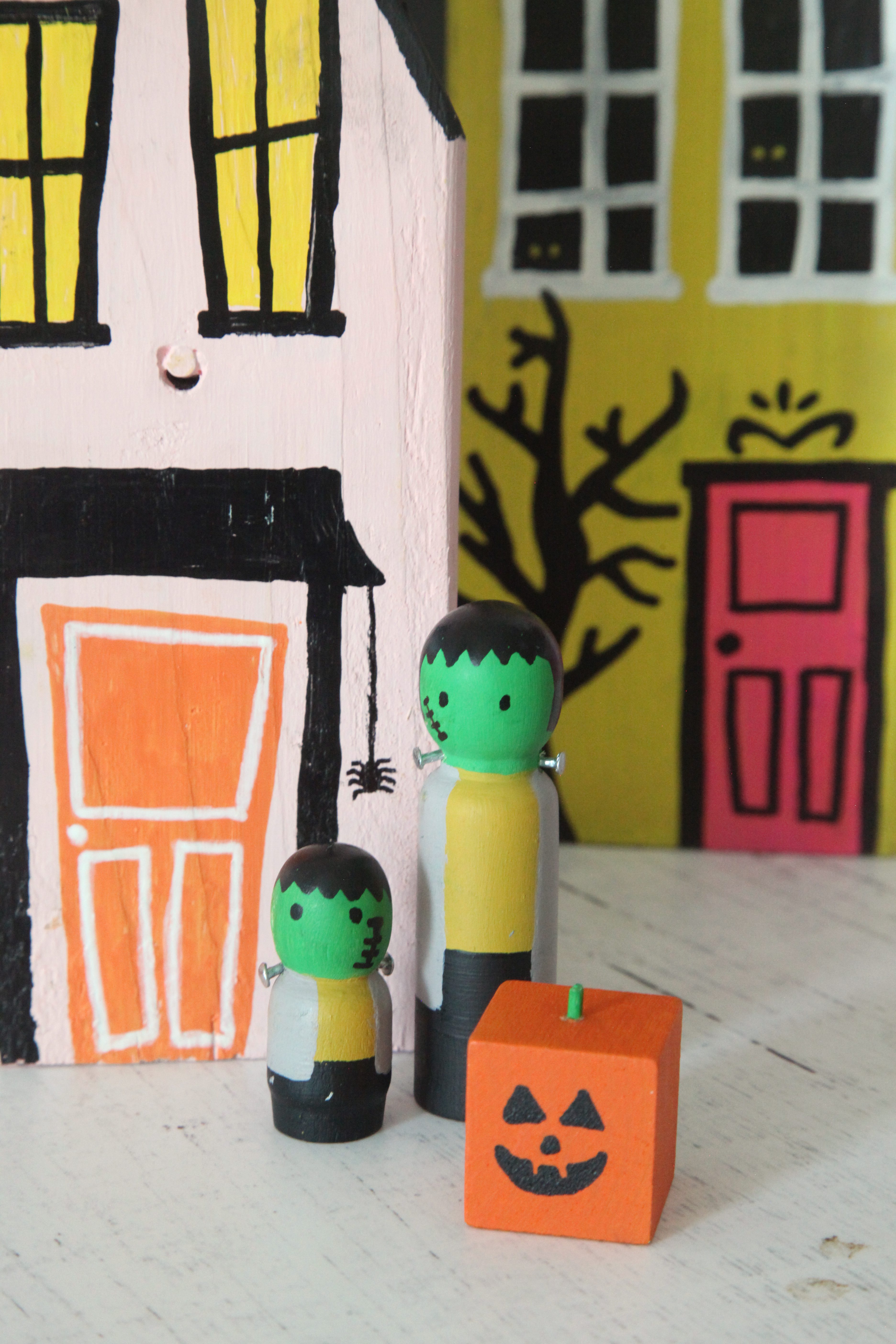 How to Make a Wood Block DIY Halloween Village + a tutorial featured by Top US Craft Blog + The Pretty Life Girls