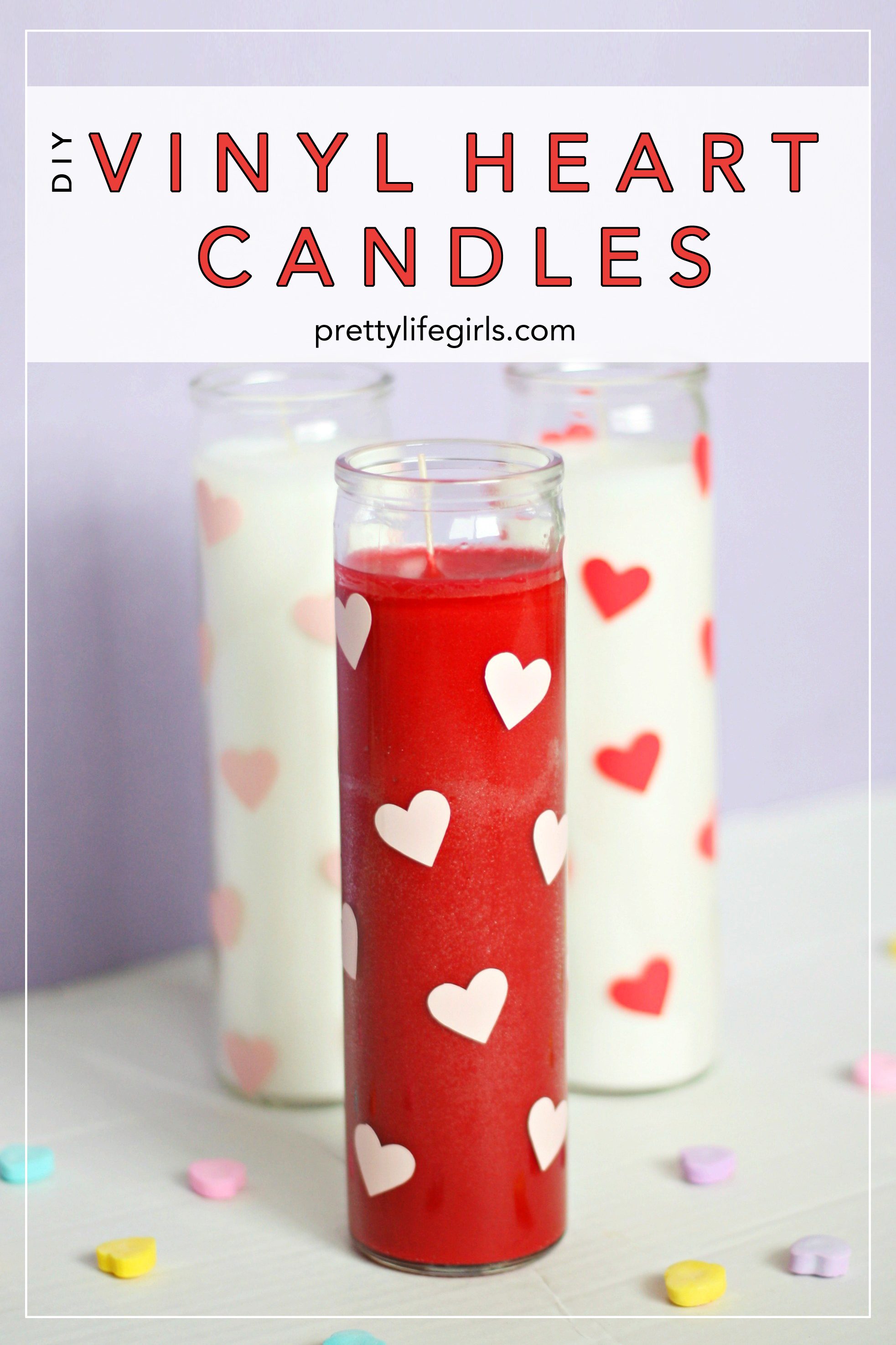 DIY Vinyl Heart Candles + featured by Top US Craft Blog + The Pretty Life Girls