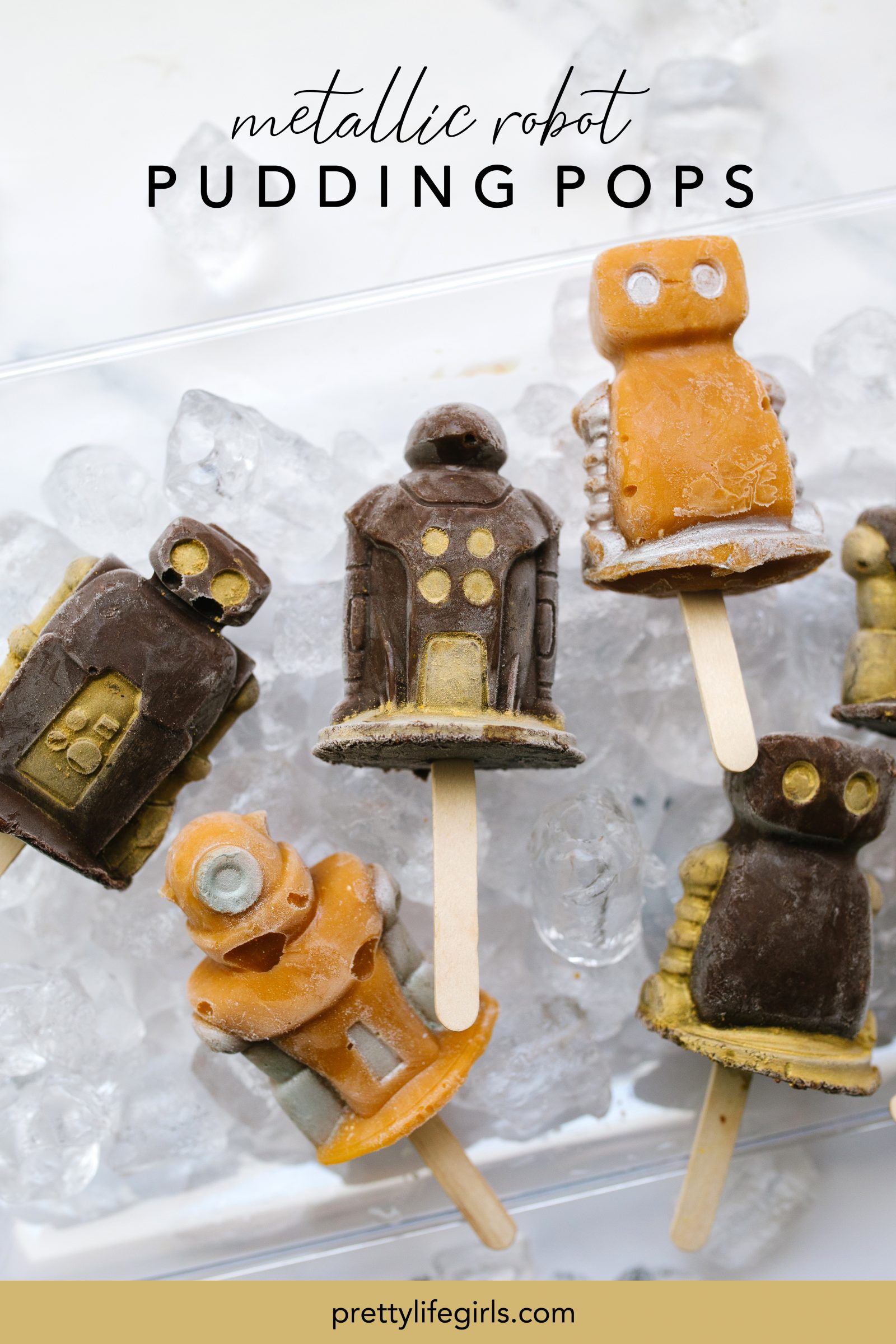 Summer Snacks: Metallic-Dusted Robot Pudding Pops Recipe + a tutorial featured by Top US Craft Blog + The Pretty Life Girls